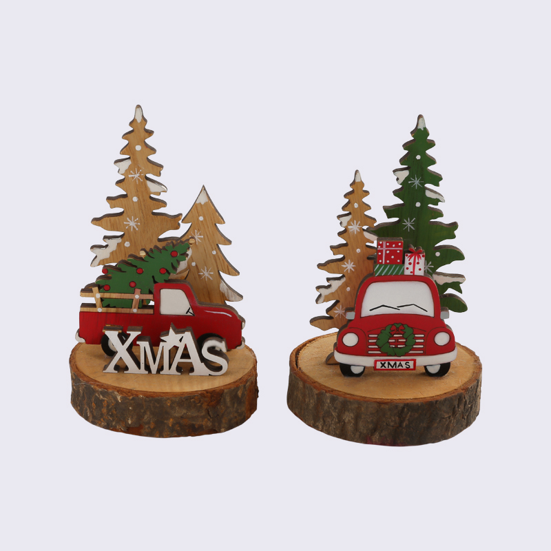 Christmas Car Wooden Pile Snow Scene Atmosphere Gift Ornaments