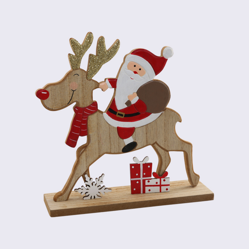Fairytale Santa Claus Rides A Deer On Snow Wooden Ornaments