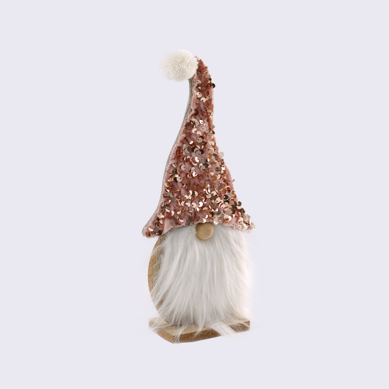Pink Sequins Wooden Yodel Dwarf Ornaments