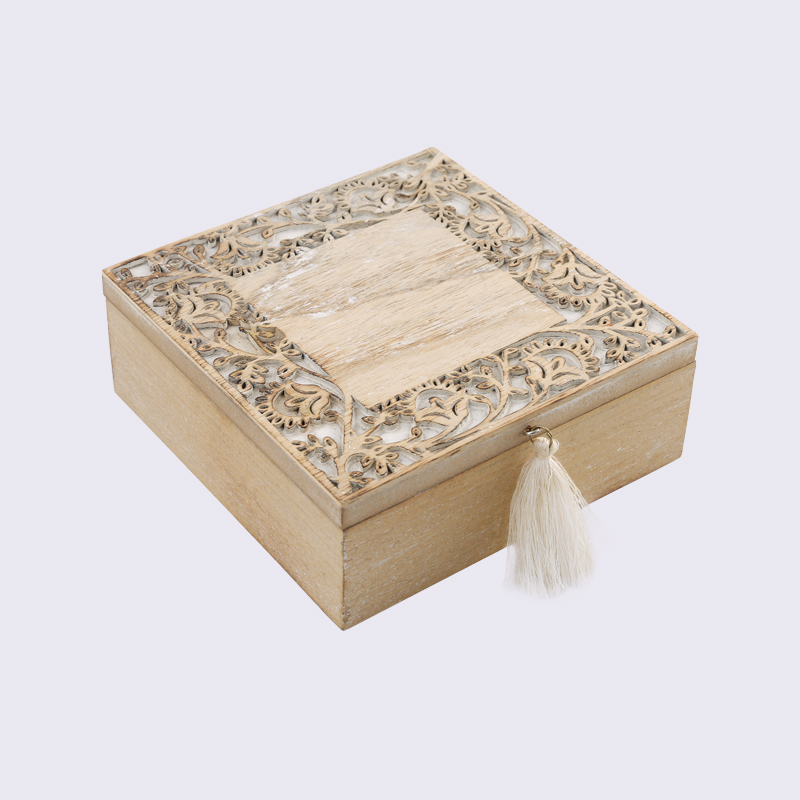 Wooden Hollow Carved Log Tassel Handle Box