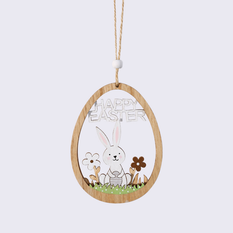 Wooden Easter Bunny Egg Painted Crafts Pendant