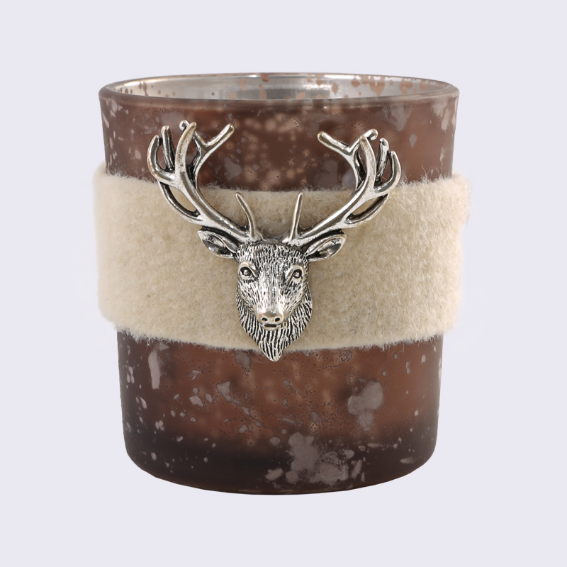 Metal Deer Head Plush Bag Cup, Spray Color And Dusted Glass Material Christmas Cup