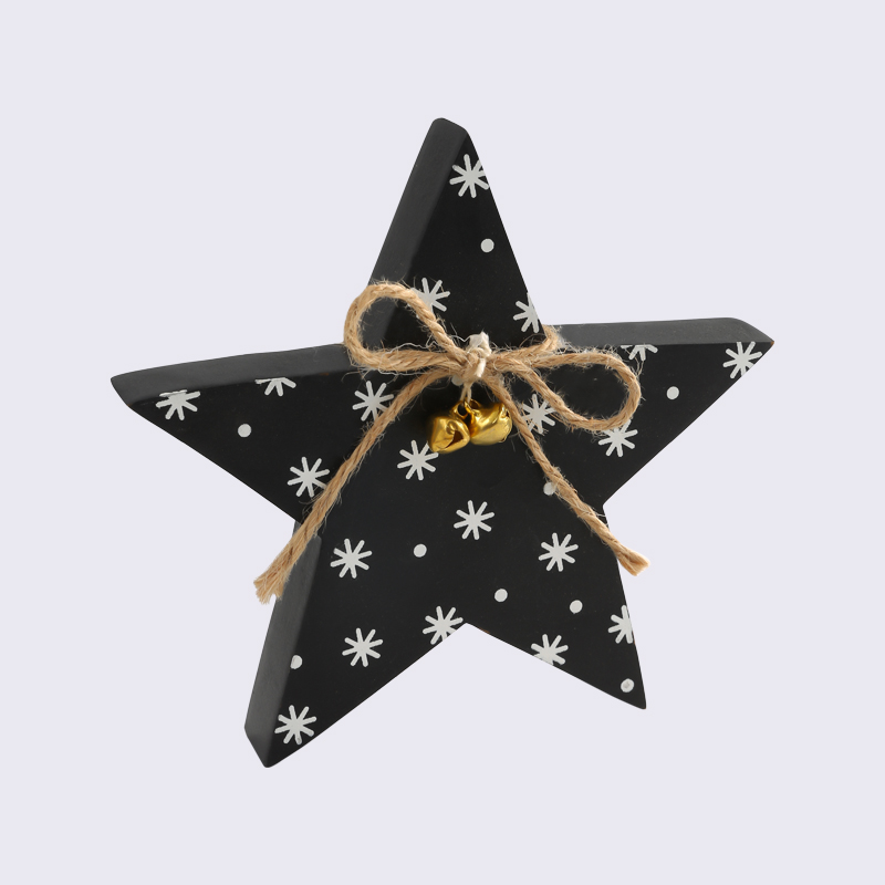 Black Stars And Snowflakes Painted Printed Bell Wood Ornaments