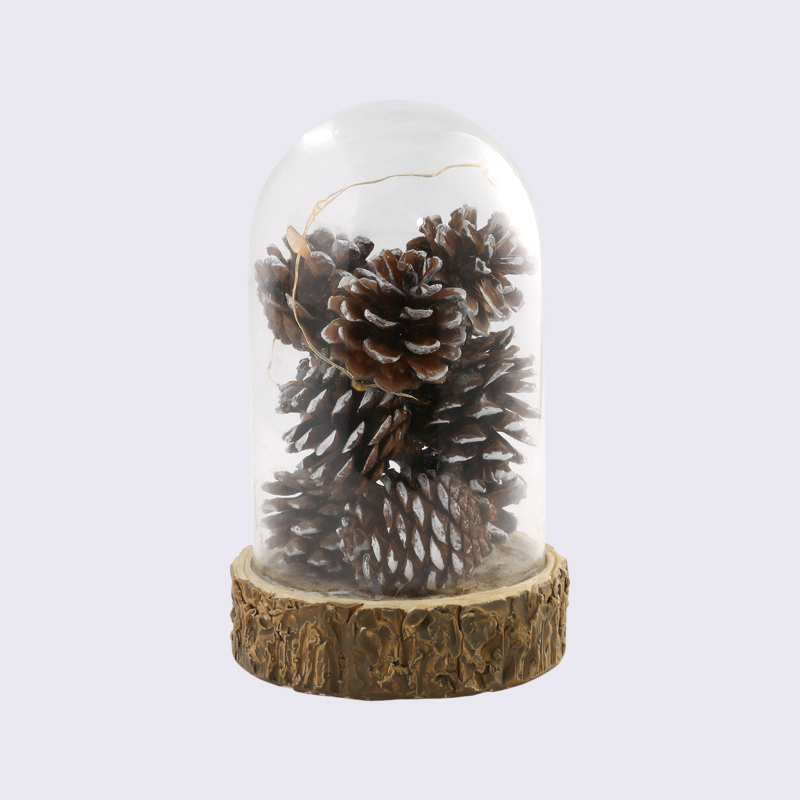 Christmas Atmosphere Pine Cone Wood Pier Decoration Glass Lighting